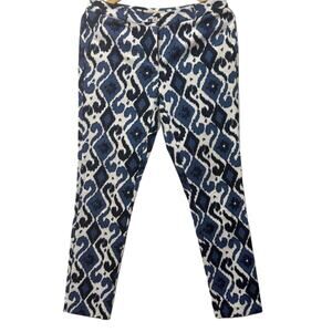 Michael Kors Blue Print Skinny Pants Size 4 Stretch Cotton Blend Ankle Pants
